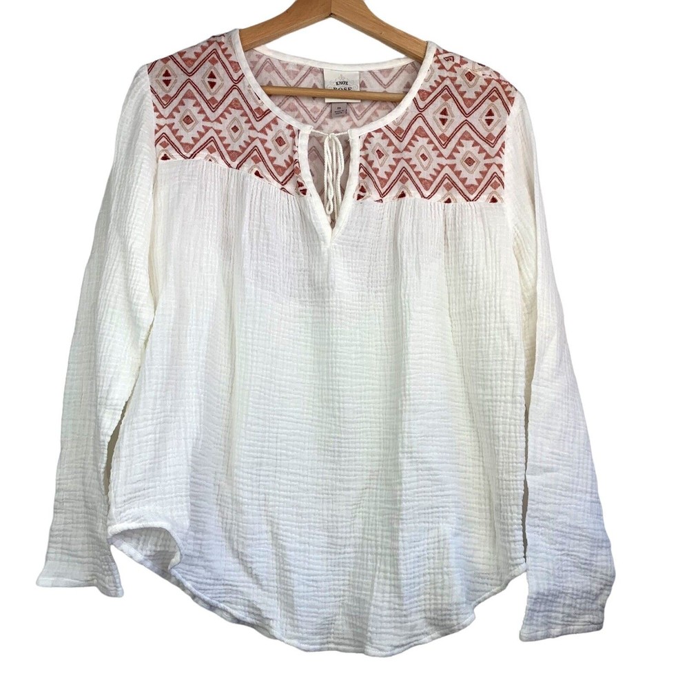 Knox Rose Super Soft Cotton Aztec Tassels Tie  Top Medium